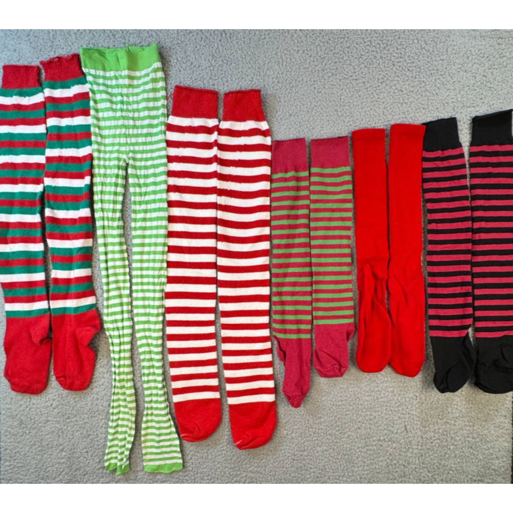 ZZ 6 Pairs Striped Elf Costume Socks Holiday Cosplay Dress Up